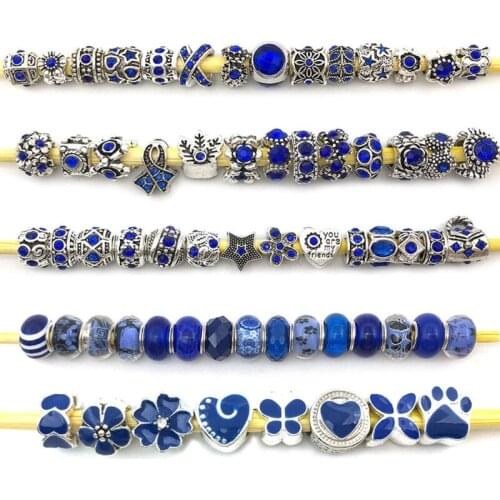 80 PCs Various European Style Lamp Beads Large Holes Spacer Beads Rhinestones Metal Jewelry Supplies Necklaces Making