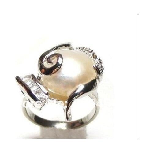 Free shipping Wholesale SOUTH SEA WHITE baroque PEARL Silver RING SIZE 7 R.32 Engagement Rings (7.8.9) R.30 / Cheap Shiping