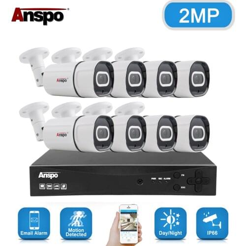 Anspo 8CH Wireless 1080P NVR 2MP Outdoor Home WIFI Camera CCTV Security System