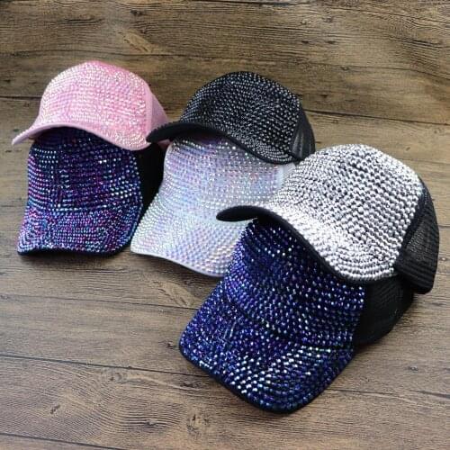 Blingbling Baseball Cap for Women Luxury Rhinestones Allover Snapback Peaked Trucker Caps Crystal Embellished Hip Hop Kpop Hats