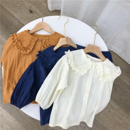 2 3 4 5 6 7 Years Toddler Girls Blouse 2020 Spring Korean Large Lapel Long Sleeve Shirts for Girl Kids Clothes Fashion Girl Tops