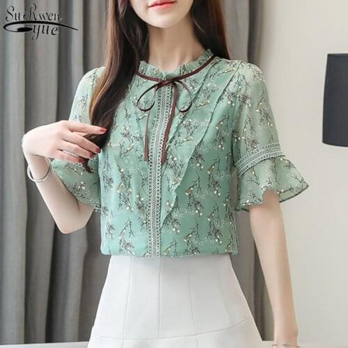 Spring Summer Blouse for Women Plus Size Women Tops Print Chiffon Blouse Women Short Sleeve Shirts Womens Tops and Blouses 4564