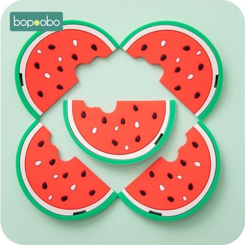 Bopoobo 1PC Silicone Watermelon Teether Rodent Cartoon Food Grade Silicone Pandents DIY Teething Toys For Teeth Tiny Rod Gift