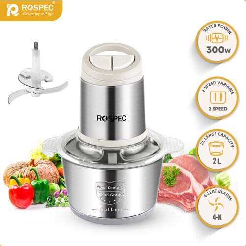 ROSPEC Electric Chopper Meat Grinder 2 Speeds Stainless Steel Mincer Food Processor Kitchen Slicer Egg Beater Garlic Vegetable