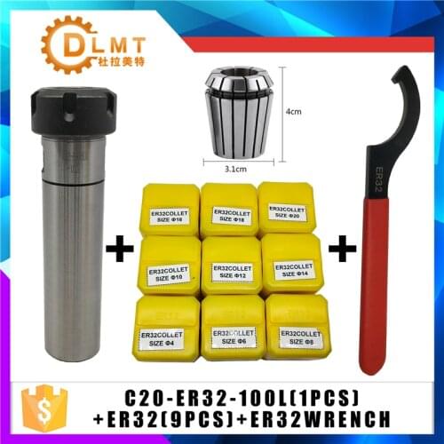 ER32 Spring Clamps 9PCS C20/C25/C32/ER32-100/150 1PCS ER32 Wrench 1PCS Collet Chuck Morse Holder Cone For CNC Milling Lathe tool