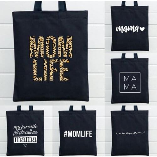 Mama Letters Print Graphic Cotton Cloth Handbag Tote Reusable Shoulder Bag Mom Lady Mother Day Gift Female Grocery Shopper Bag
