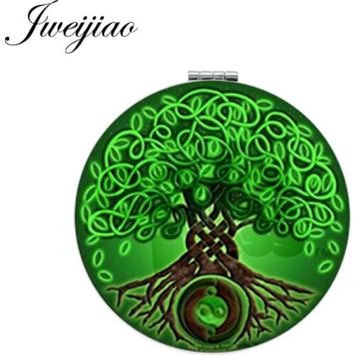 JWEIJIAO Game Green Life Tree Round Makeup Mirror Mini Folding Compact Portable 1X/2X Magnifying moive Pocket Mirror