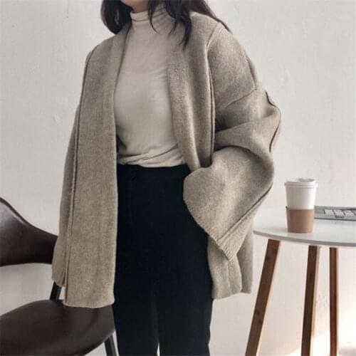 Cardigan Women Knitted Coat New Vintage V-Neck Solid Loose Long Sweater Outwear Spring Autumn Clothes Korean Casual Female Pull