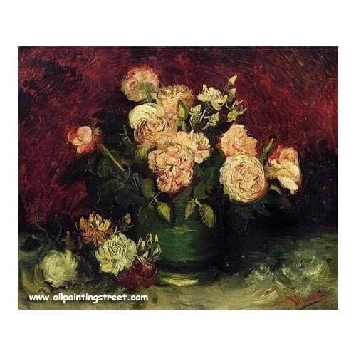 Linen Canvas Oil Painting Reproduction,Bowl with Peonies and Roses by vincent van gogh,Free DHL Shipping,handmade