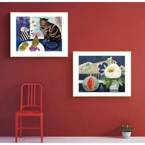 Cat and Flowers Abstract oil Painting Art Canvas Poster Prints Nordic Wall Art Painting Print Living room decor Picture pop
