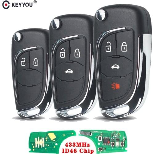 KEYYOU 433Mhz Modified Flip Car Key For Chevrolet Cruze Malibu Aveo 2/3/4BTN Remote Control Key Fob Folding Blade with ID46 Chip