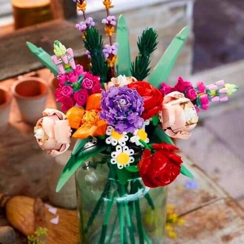 DIY toy bricks MOC birthday Gift Girl Home Furnishings building blocks Mothers Day Bouquet Rose Flower Building Blocks Decor