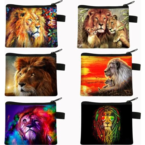 Lion Print Coin Bag Women Wallet Harajuku Style Money Bag Men Purse Keys Credit Card Holder Bag for Travel Handbag