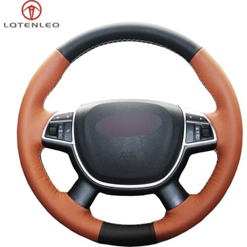 LQTENLEO Black Brown Genuine Leather Hand-stitched Car Steering Wheel Cover For Great Wall Haval Hover H8 2012-2018 H9 2015-2018