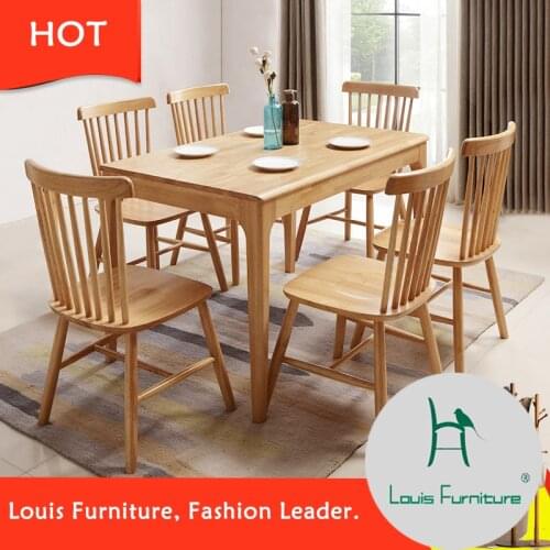 Louis fashion Dining tables chair economical solid wooden for 4 people and 6 people in modern compact small apartment