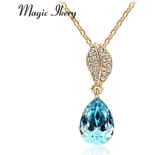 Magic Ikery Wholesales Fashion Jewelry Gold Color Austrian Crystal Korea Water Drop Necklaces & Pendants for women MKY4456