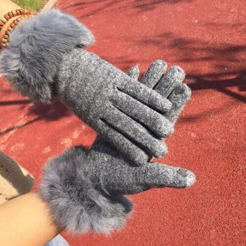 Fashion Elegant Female Winter Warm Wrist Long Plush Cuffs Gloves Mittens Women Cashmere Wool Full Finger Gloves L36