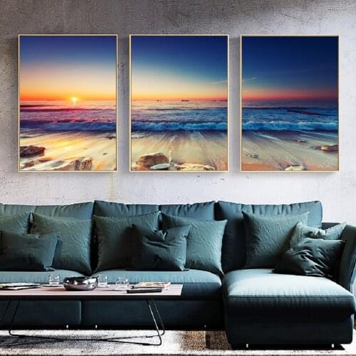 Sunset Coastal Beach Waves Decorative Painting Landscape Poster Wall Art Picture Bedroom Living Room Home Decoration