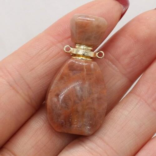 Natural Stone Perfume Bottle Essential Oil Diffuser Connectors Charms Pink Aventurine Jades Fit Necklace for Women Size 18x35mm