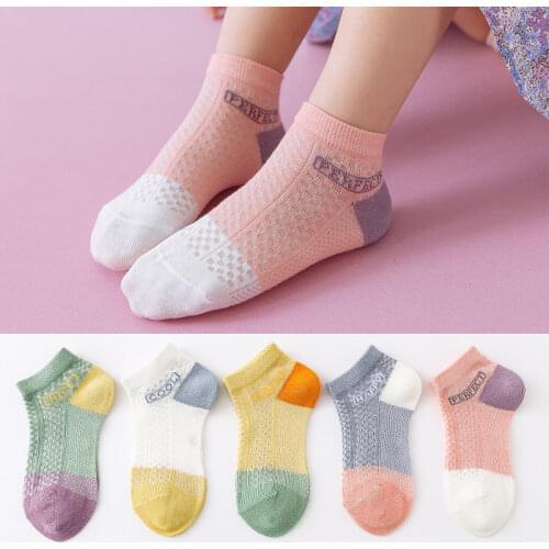 5 Pairs/lot 1-12 Yrs Kids Socks Summer Breathable Mesh Childrens Socks Cartoon Strawberry Soft Cotton Boys Girls Sports Socks