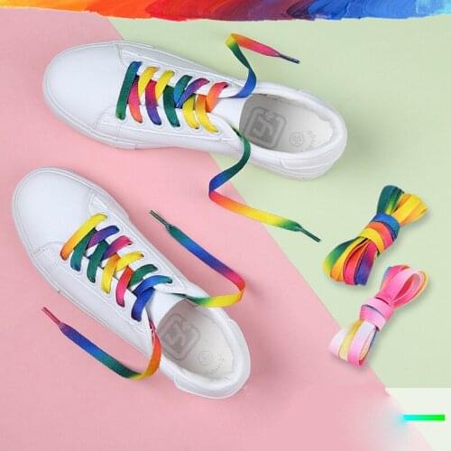 Flat Shoelaces Rainbow Colour Shoe Laces Casual Canvas Shoes Colorful Shoelace Print Gradient Suitable for All Unisex 1 Pair