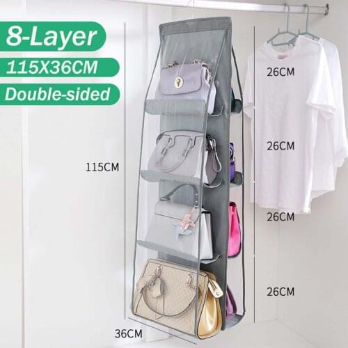 8 Pocket Hanging Handbag Organizer Wardrobe Closet Transparent Storage Bag Door Foldable Clear Sundry Shoe Bag with Hanger Pouch