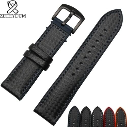 Carbon Fiber watch belt 18 20 22 24mm rubber bottom silicone watch strap bracelet Watch accessories stitched mans bracelet watch