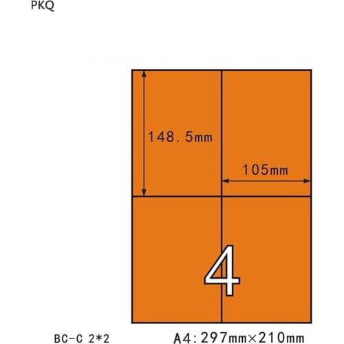 50Sheets orange A4 Self-adhesive Sticker Rectangle Label Sticker A4 sheet die-cut sticker labels orange A4 sheet