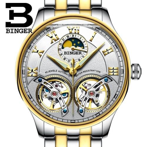 Switzerland Mechanical Men Watches Binger Role Luxury Brand Skeleton Wrist Sapphire Waterproof Watch Men Clock Male Men Watch