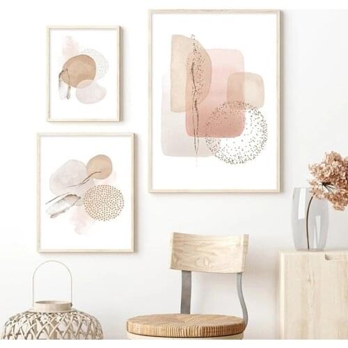 Modern Abstract Beige Pink Geometric Canvas Painting Wall Art Nordic Posters and Prints Wall Pictures for Living Room Decoration