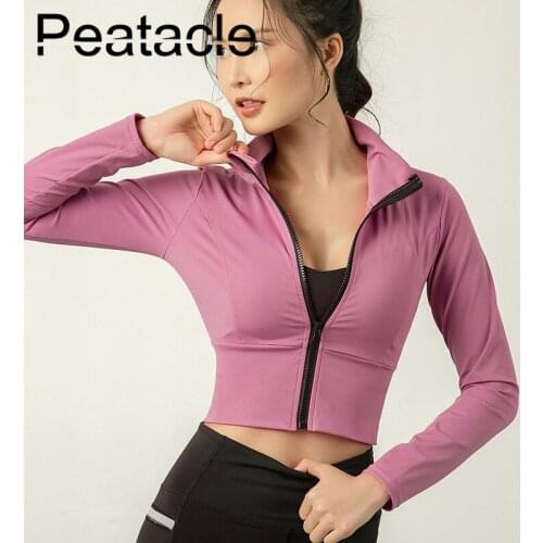 Peatacle Sports Jacket Stretchy Yoga Wear Zipper Running Fitness Long Sleeve Gym Top Women Workout Shirt