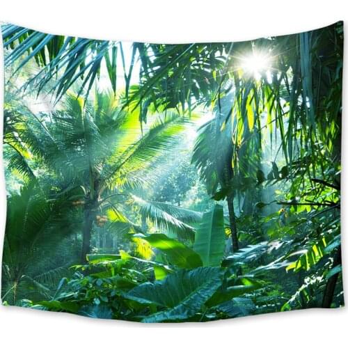 Rainforest Tropical Green Plants Tapestry Wall Hanging Wall Decor Bedspread Sheet Carpet Throw Yoga Mat Home Bedroom Tapestries