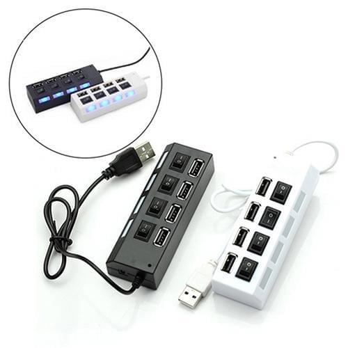 USB Hub 2.0 4 Port Hub USB Splitter High Speed USB 2.0 ON OFF Switch Indicator Light Splitter Adapter for PC Computer Accessory