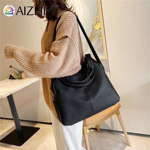 Vintage Women Pure Color PU Leather Shoulder Bag Casual Ladies Large Capacity Handbag Tote Bags