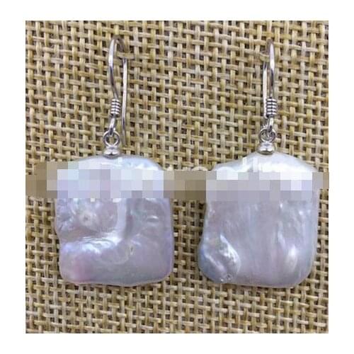 Natural fresh water baroque keshi dangle earrings Rectangle shape pearls
