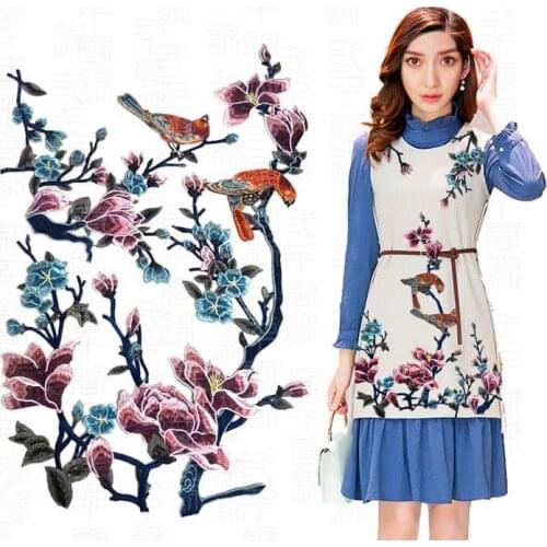 Embroidered flower branch bird patch cloth paste water soluble embroidery applique cheongsam clothes decoration accessories DIY