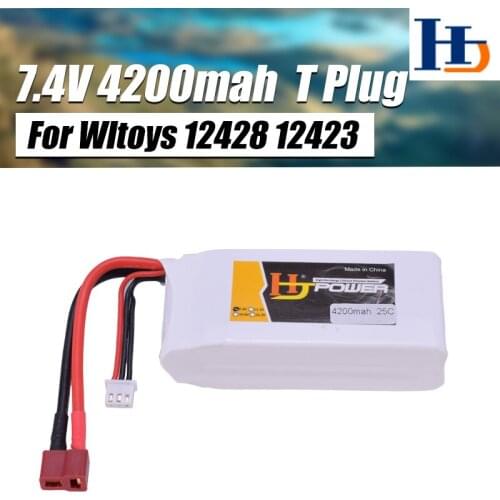 High Capacity HJ 7.4V 4200mah 25C 2S Lipo Battery T Plug For Wltoys 12428 12429 1:12 RC Crawler Car