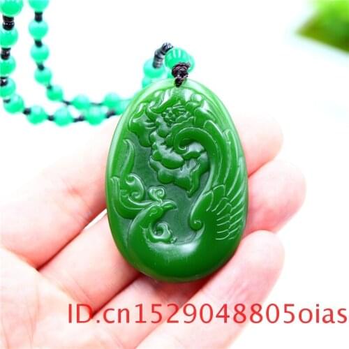 Green Jade Phoenix Pendant Necklace Men Jewelry Natural for Gifts Women Charm Chinese Fashion Carved Amulet Jadeite