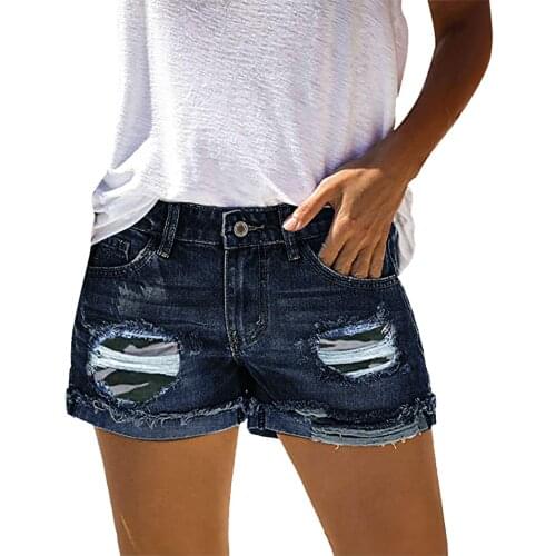 Newest Solid Color Summer Womens Trendy Hole Denim Shorts Fashion Beggars Shorts Jean High Waist Jeans Shorts Spodenki Damskie