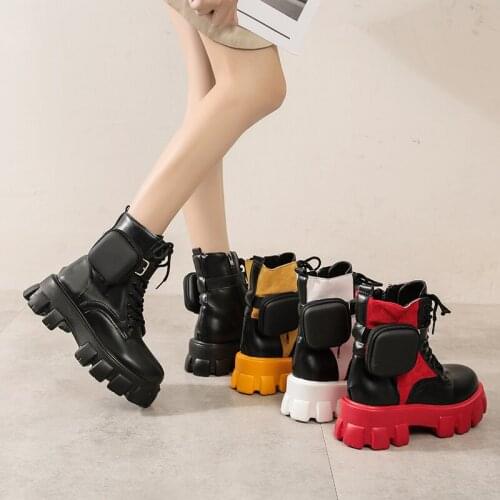 Leather Boots Women Shoes High Heels Sexy Plus Size Boots Platform Wedges Winter Martin Boots Woman Booties with Pockets Shoes