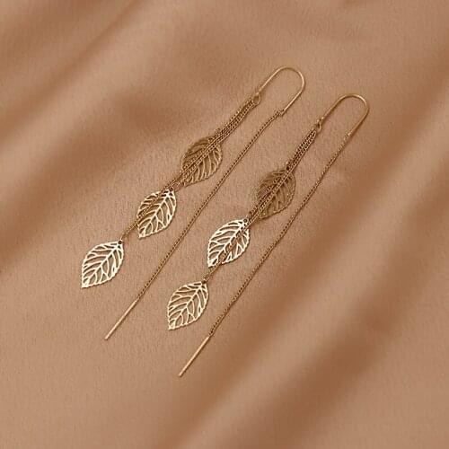 OLIRAFT 2021 Trend Korean New Design Fashion Luxury Long Tassel Hollow Leaf Earrings For Women Temperament Versatile Party Gifts