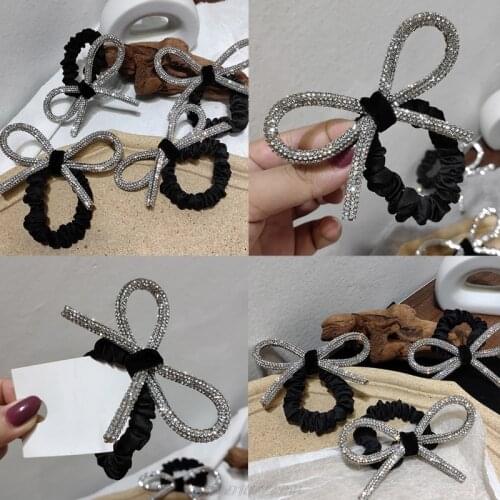 Ladies Rhinestone Bowknot Hair Ties Rope Luxury Glitter Jeweled Elastic Rubber Band Ponytail Holder Velvet JE17 21 Dropship