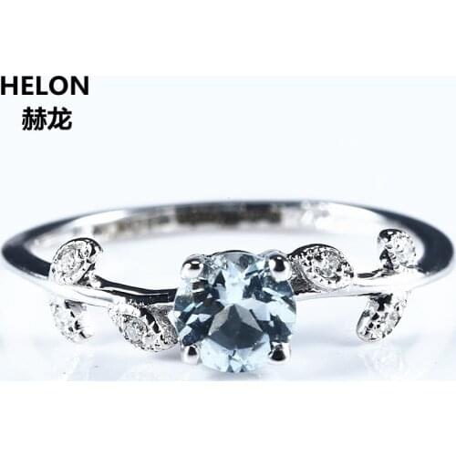 Women Engagement Wedding Ring Solid 14k White Gold Natural Aquamarine Genuine Diamonds Cute Romantic Fine Jewelry