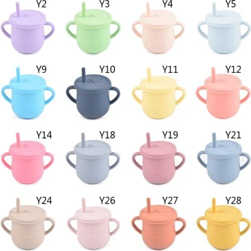 1 Pc Baby Feeding Straw Cup Infants Toddler Learning Drinking Silicone Sippy Mug Portable Double Handle Drinkware