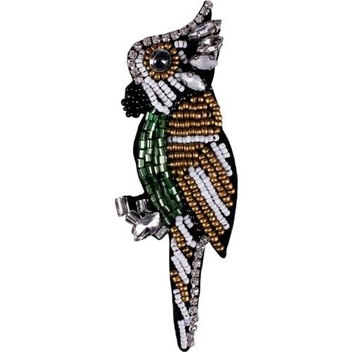 10pieces Beaded RhinestonesParrot Woodpecker Patches Diamond Crystal Motifs Bird Applique Badges Clothes Sewing Supplies TH918