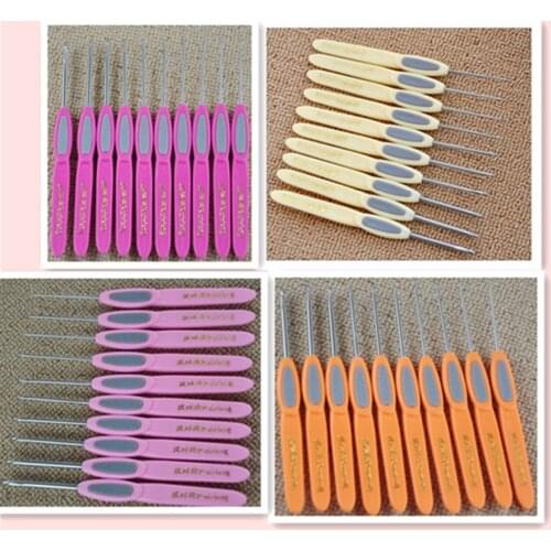 10 pcs/Set stainless steel&ABS Standard Handle Crochet Hooks Plastic Knitting Needles set 0.9mm-3.5mm