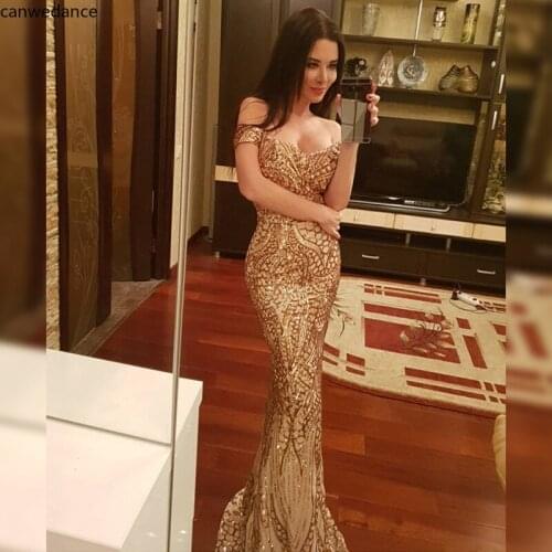 2020 Sparkly Sequin Mermaid Evening Dress Off The Shoulder Formal Party Gowns for Womens Bling Formal Party Dresses