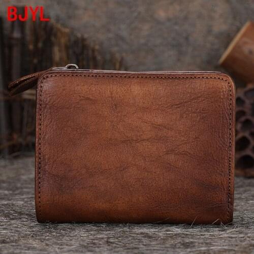 2020 new retro leather mini purse womens short wallet handmade soft leather female card holder wallets small coin purses women