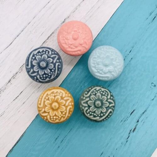 5pcs Round Knobs Ceramic Drawer Knob Cabinet Pulls Handle Fittings Closet Cupboard Furniture Hardware Kitchen Pull Handles