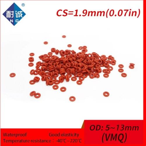 5PCS/lot Red Silicone rubber oring VMQ CS 1.9mm OD5/6/7/8/9/10/11/12/13mm ORing Gasket Silicone O-ring waterproof Silica gel